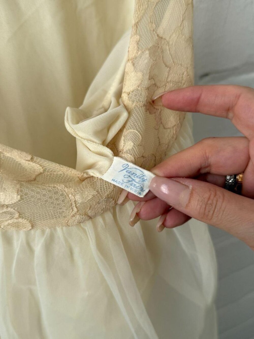 80s 90s Vintage Cream Lace Babydoll Dress Sheer Coquette Romantic - Picture 7 of 8